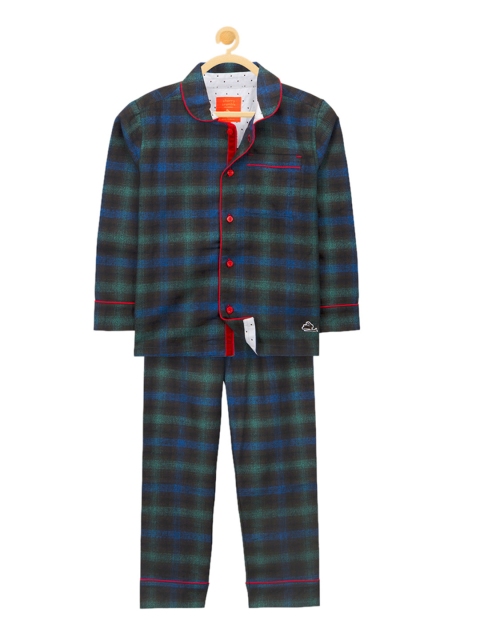 

Cherry Crumble Kids Navy Blue & Green Checked Night suit
