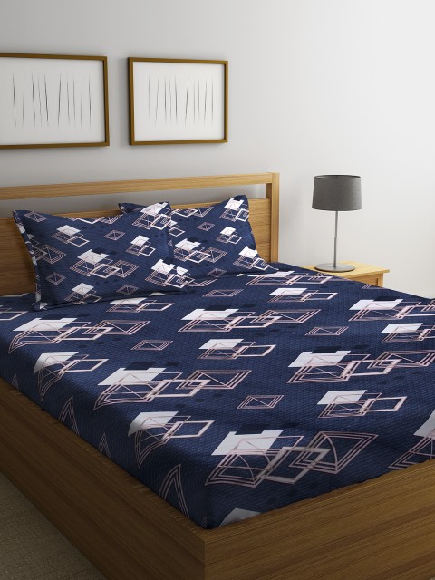 

DREAM WEAVERZ Blue Abstract King Bedsheet with 2 Pillow Covers