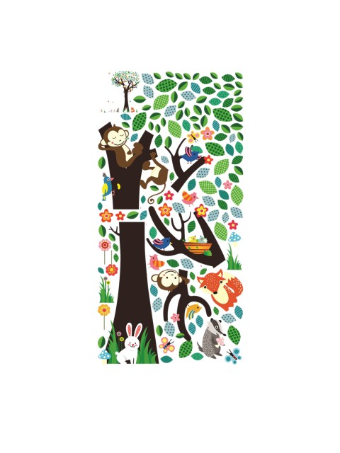 

WALLSTICK Brown & Green Tree & Animals Large Vinyl Sticker