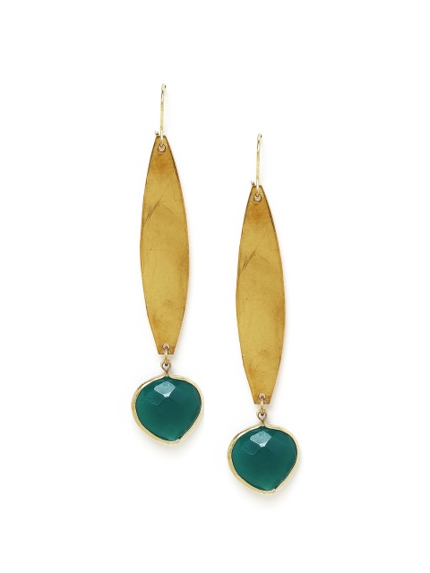 

Chumbak Gold-Toned & Green Classic Drop Earrings