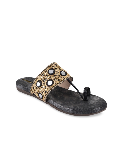 

Shoetopia Women Black Woven Design One Toe Flats