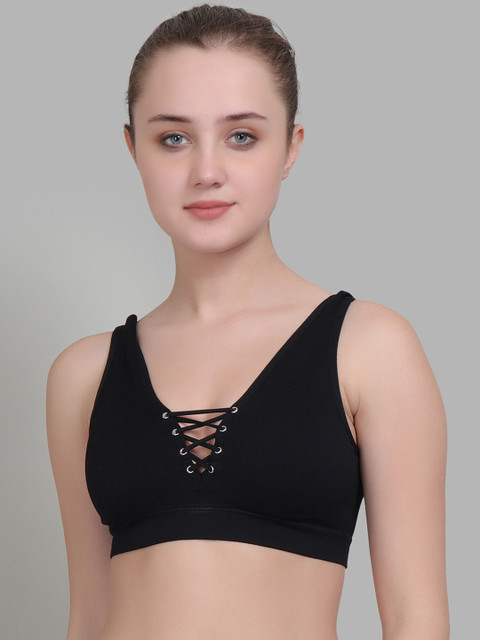 

Golden Girl Black Solid Non-Wired Lightly Padded Sports Bra
