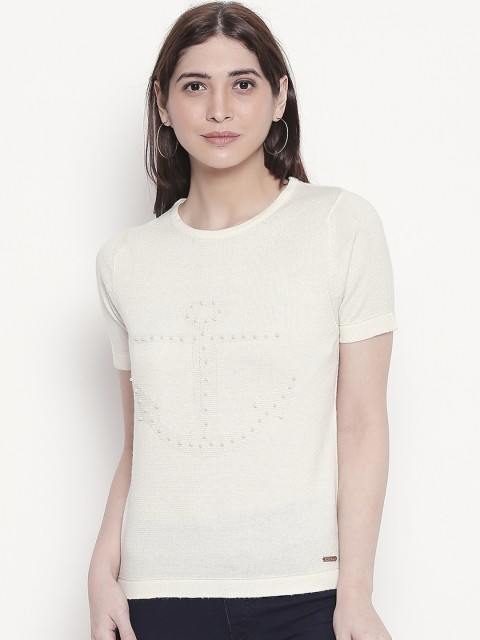 

Manola Women White Embellished Boxy Top