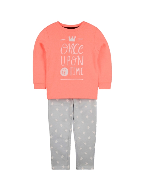 

Cherry Crumble Kids Coral & Grey Printed Night suit