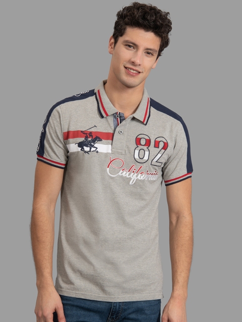 Beverly Hills Polo Club Men Grey Printed Polo Collar T-shirt