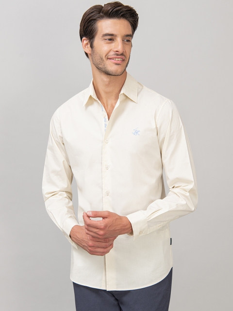 

Beverly Hills Polo Club Men Cream-Coloured Slim Fit Solid Casual Shirt