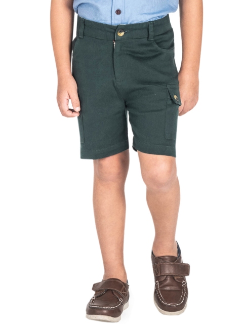 

Cherry Crumble Boys Green Solid Regular Fit Chino Shorts