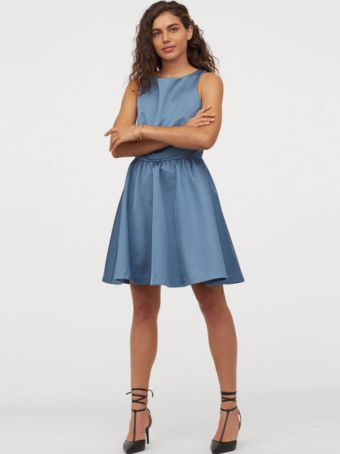 

H&M Women Blue Solid Short Satin Dress