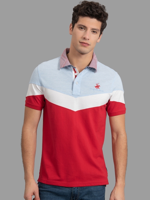 

Beverly Hills Polo Club Men Red & Blue Colourblocked Polo Collar T-shirt