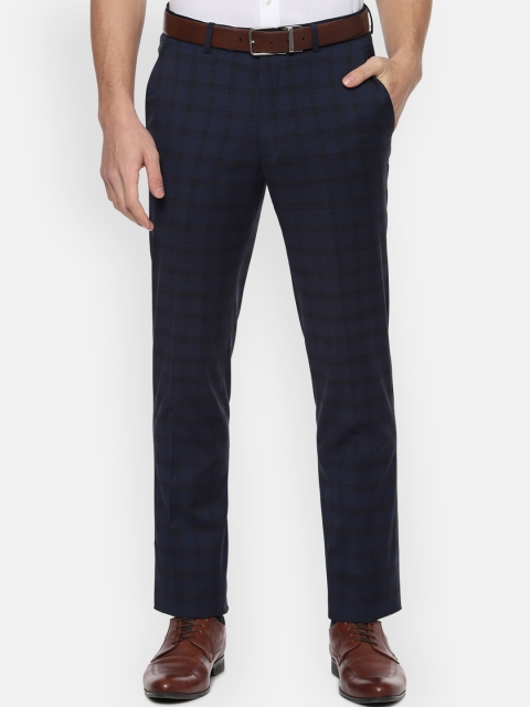 

Luxure by Louis Philippe Men Navy Blue Slim Fit Checked Formal Trousers