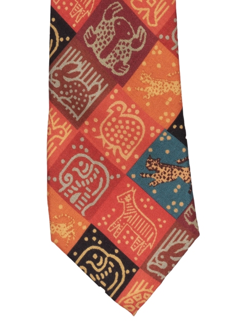 

The Tie Hub Orange & Black Animal Blocks Printed Broad Tie