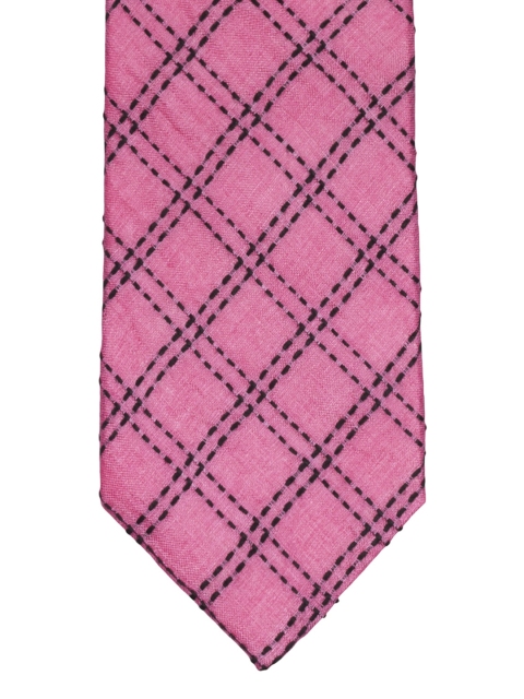

The Tie Hub Men Pink & Black Katha Work Checked Broad Tie