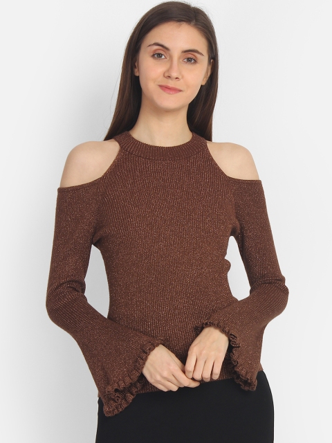

COVER STORY Women Brown Solid Pullover Sweater
