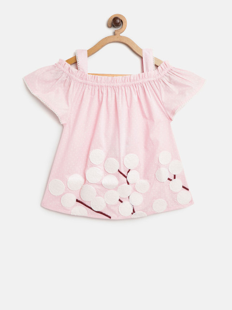 

Cherry Crumble Girls Pink Embroidered A-Line Top