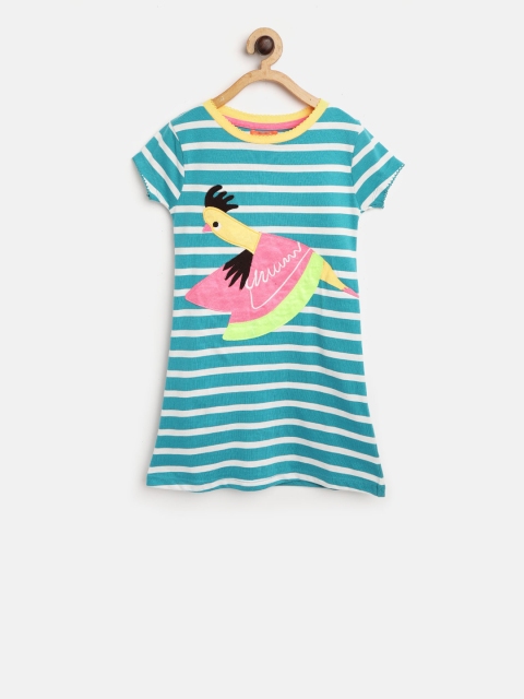 

Cherry Crumble Girls Teal Green & White Striped T-shirt Dress