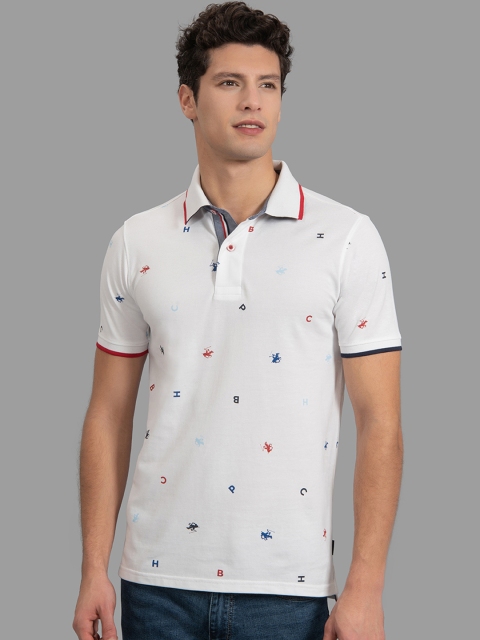 

Beverly Hills Polo Club Men White & Navy Blue Printed Polo Collar T-shirt