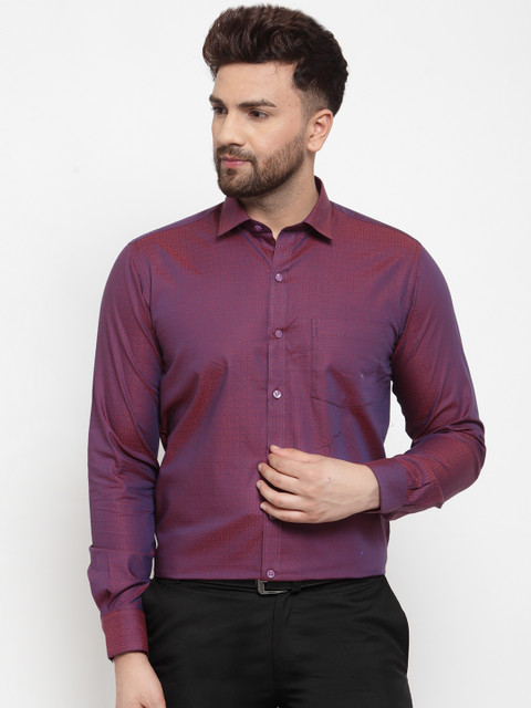 

Copperline Men Purple Comfort Slim Fit Self Design Formal Shirt