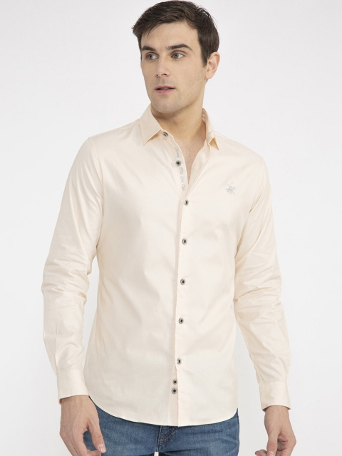 

Beverly Hills Polo Club Men Beige Slim Fit Self Design Formal Shirt