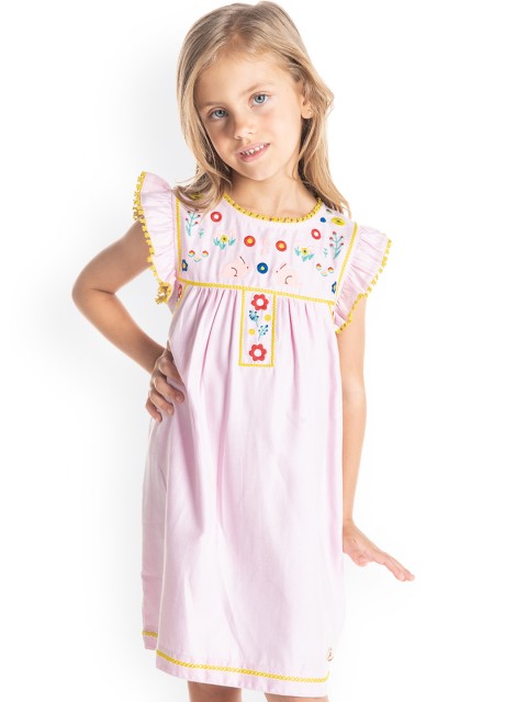 

Cherry Crumble Girls Pink Self Design Empire Dress