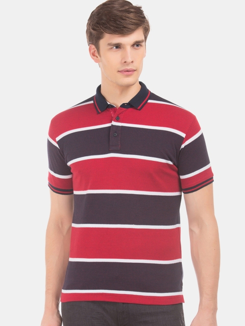

Ruggers Men Red & Purple Striped Polo Collar T-shirt