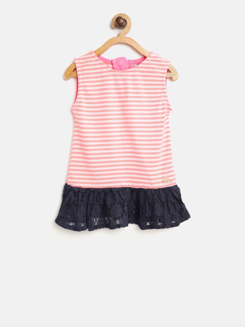 

Cherry Crumble Girls Coral Orange & White Striped Top