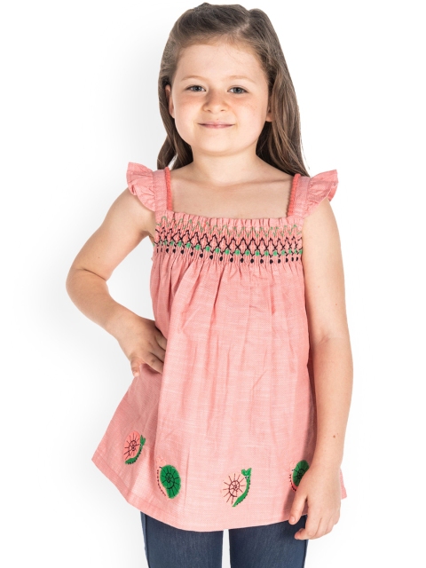 

Cherry Crumble Girls Peach-Coloured Solid Top