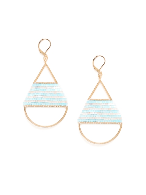 

Chumbak Sea Green & Gold-Toned Teardrop Shaped Drop Earrings