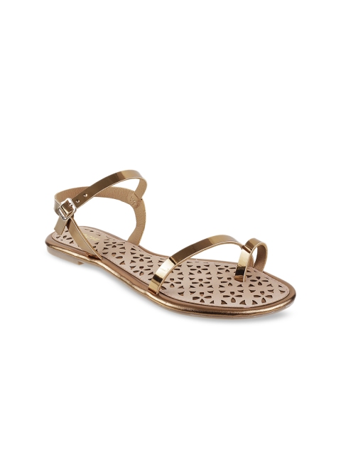 

Mochi Women Gold-Toned Solid Open Toe Flats