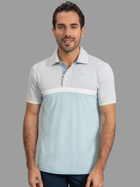 

Beverly Hills Polo Club Men Grey & Blue Colourblocked Polo Collar T-shirt