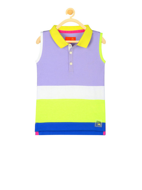 

Cherry Crumble Girls Purple Colourblocked Polo Collar T-shirt