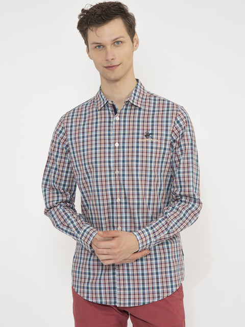 

Beverly Hills Polo Club Men Blue & White Regular Fit Checked Formal Shirt
