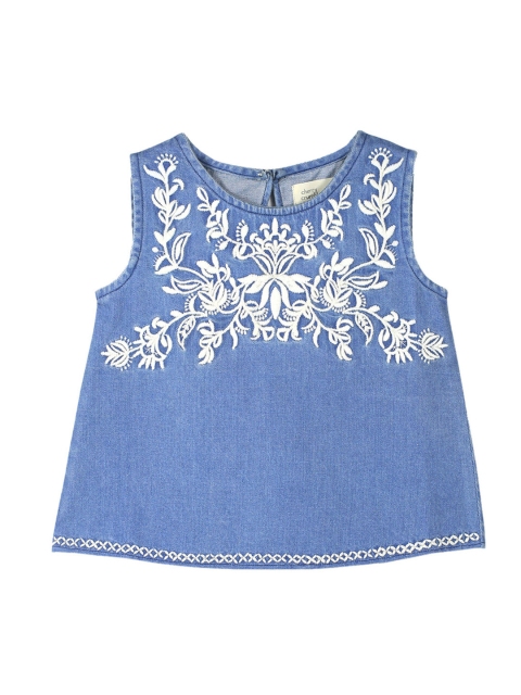 

Cherry Crumble Girls Blue Embroidered A-Line Top
