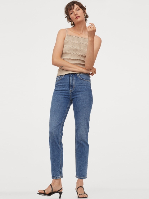 

H&M Women Beige Self-Design Smocked Top