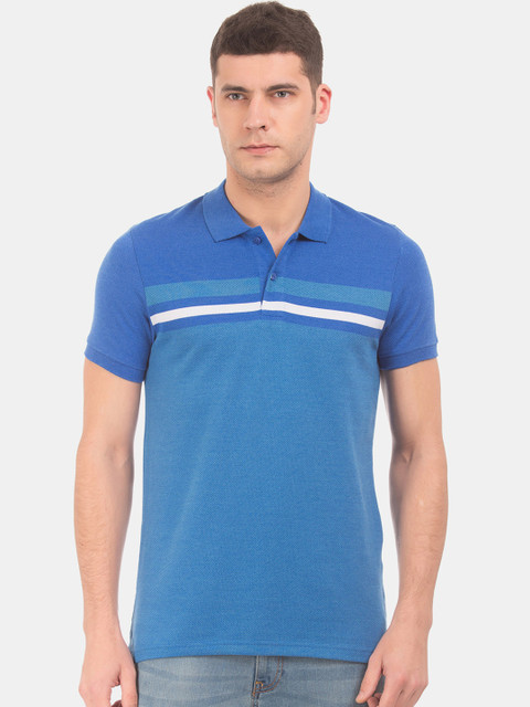 

Ruggers Men Blue Striped Polo Collar T-shirt