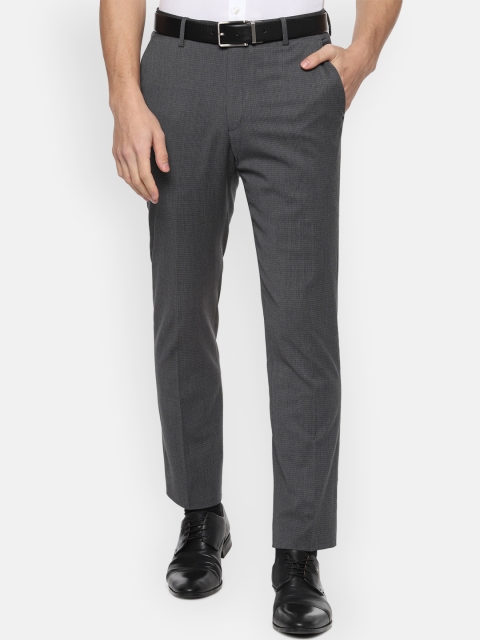 

Luxure by Louis Philippe Men Grey Slim Fit Self Design Formal Trousers