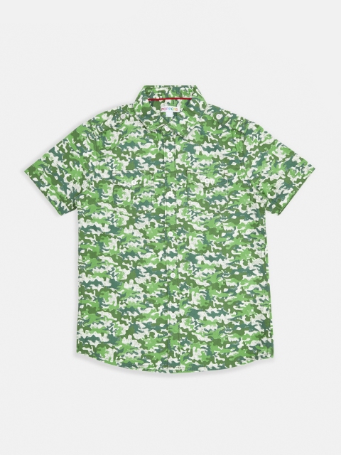 

POPPERS by Pantaloons Boys Olive Green & White Regular Fit Printed Casual Shirt