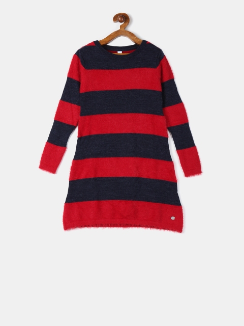 

U.S. Polo Assn. Kids Girls Red & Navy Blue Striped Sweater Dress