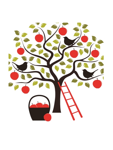 

WALLSTICK Brown & Green Apple Tree Large Vinyl Wall Sticker