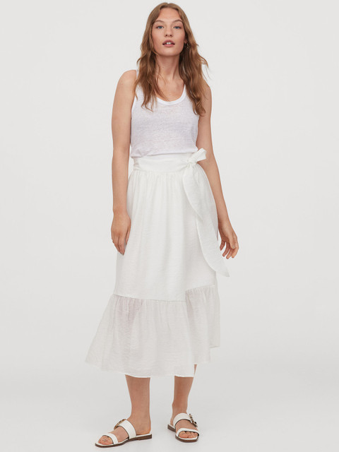 

H&M Women White Solid Bow-Detail Skirt
