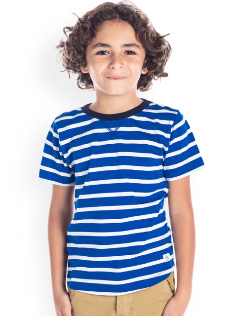 Cherry Crumble Kids Blue & White Striped Round Neck T-shirt