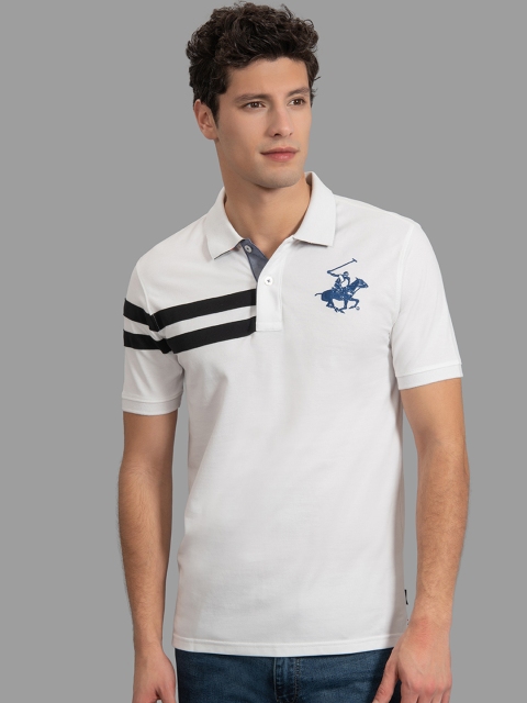 

Beverly Hills Polo Club Men White & Black Striped Polo Collar T-shirt