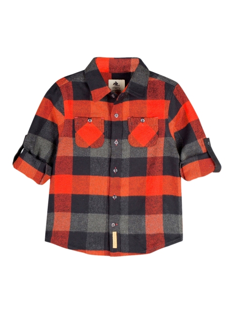 

Cherry Crumble Unisex Kids Orange & Black Regular Fit Checked Casual Shirt