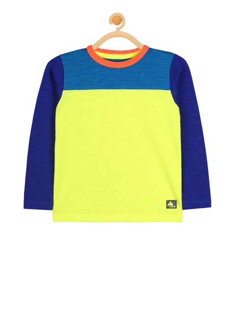 

Cherry Crumble Kids Lime Green & Blue Colourblocked Round Neck T-shirt