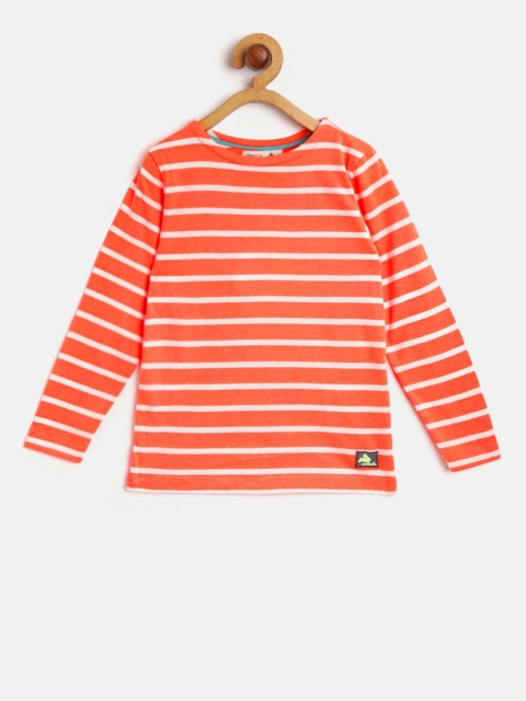 

Cherry Crumble Kids Orange & White Striped Round Neck T-shirt
