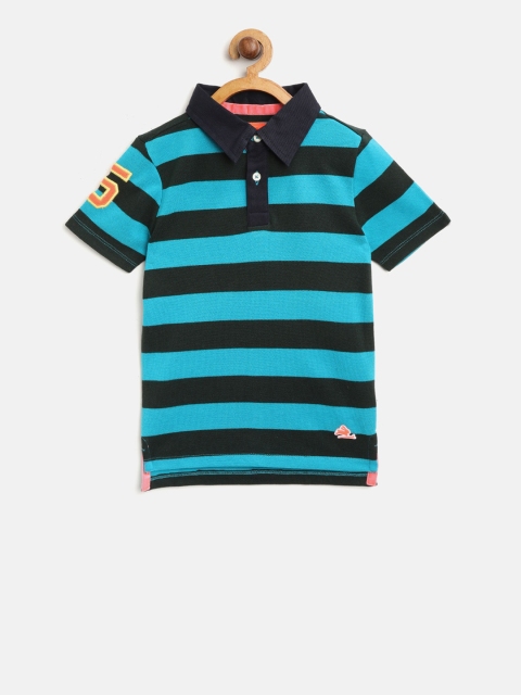 

Cherry Crumble Boys Blue Striped Polo Collar T-shirt