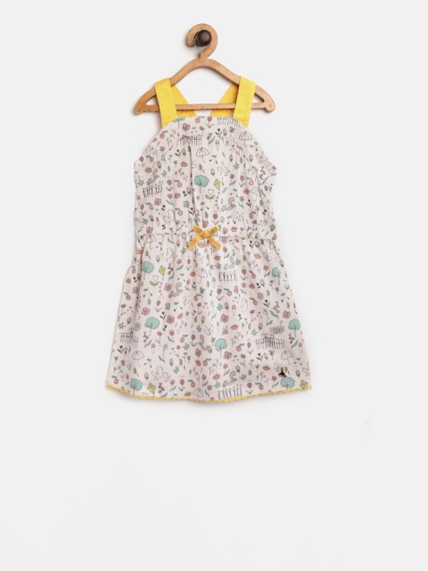 

Cherry Crumble Girls Cream-Coloured & Pink Printed A-Line Dress