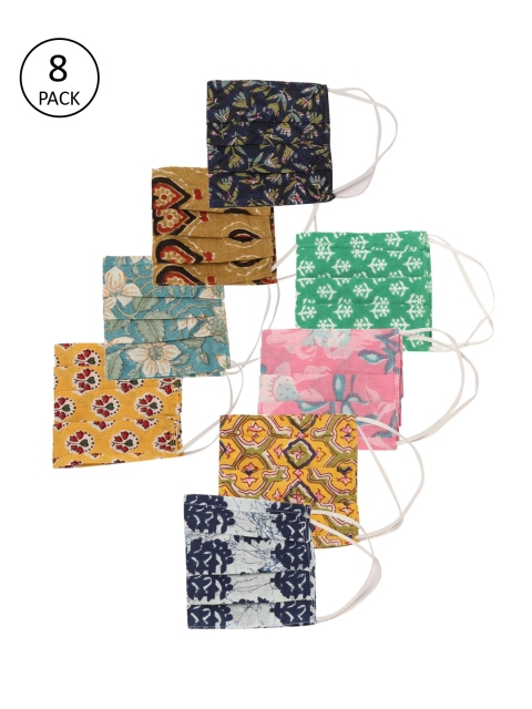 

GNIST Unisex 8 Pcs 2-Ply Rec Block Print Fashion Cotton Masks, Multi
