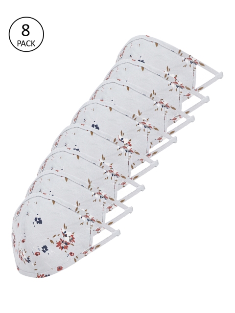 

Richlook Men 8 Pcs White Printed 2-Ply Reusable Cotton Masks
