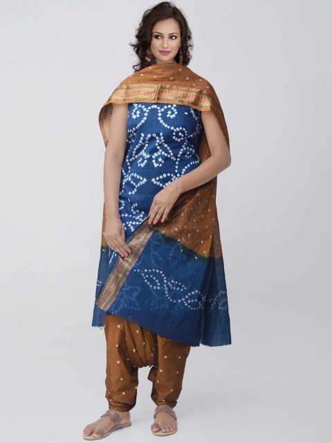 

Unnati Silks Blue & Brown Pure Cotton Unstitched Dress Material
