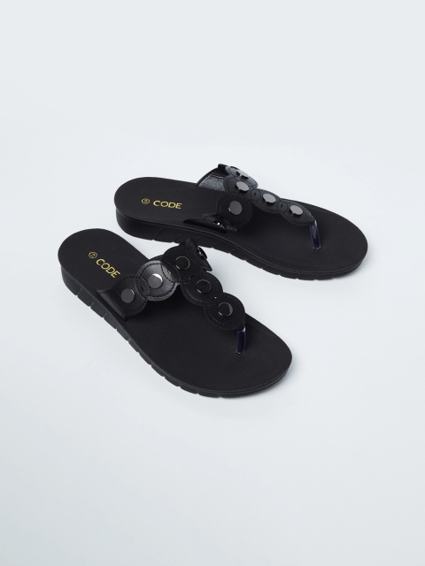 

CODE by Lifestyle Women Black Solid PU Open Toe Flats